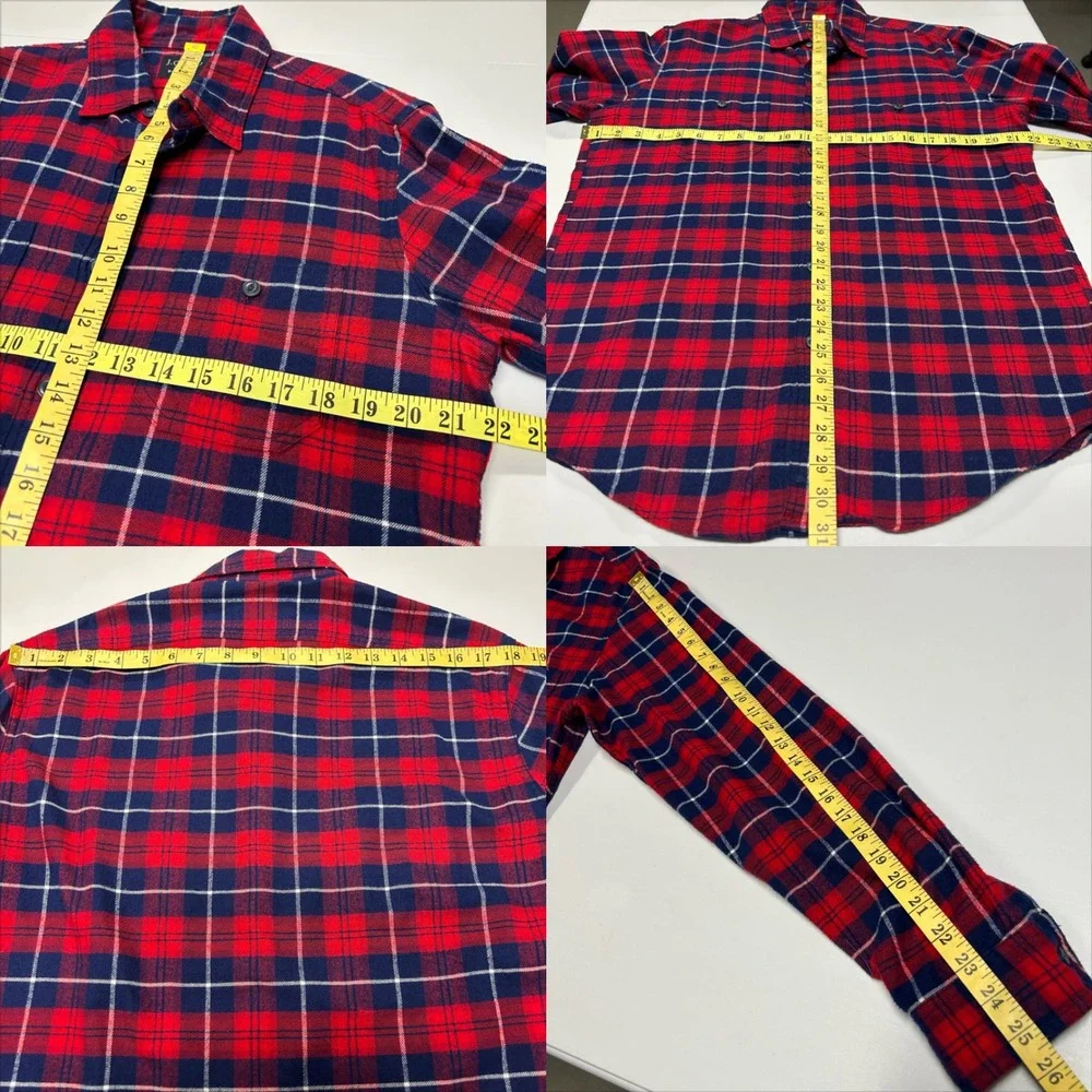 J Crew Mens Flannel Shirt Sz M Button Up Red Navy Plaid Heritage Classic Country